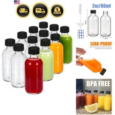 12-Pack 2 oz 60ml Small Glass Boston Round Bottles with Lids - Leak-Proof Min...
