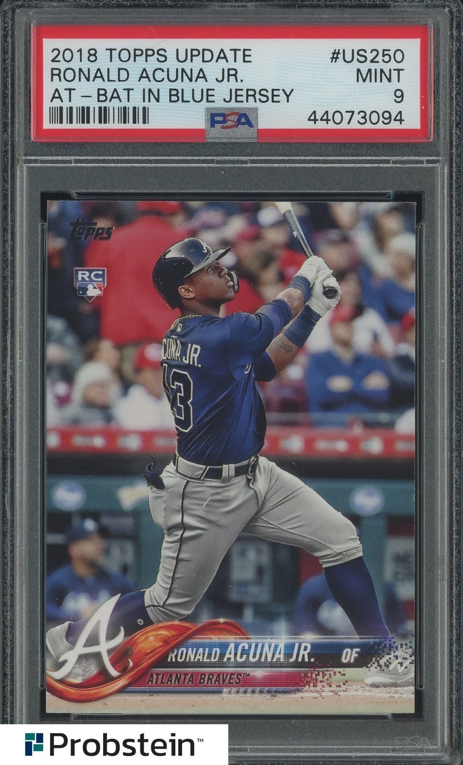 #2 2018 Topps Update Ronald Acuna Jr At-Bat In Blue Jersey RC Rookie PSA 9