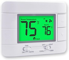 Non-Programmable Heat Pump Thermostat for House 2 Heat/1 Cool, with Green