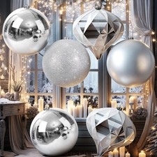 4 Pcs 8'' 200 Mm Extra Large Christmas Ball Ornaments 4 Styles Giant Plasti...