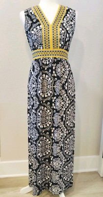 Linea by Louis Dell'Olio Sz XXS Long Sleeveless Dress  White, Black, Yellow 