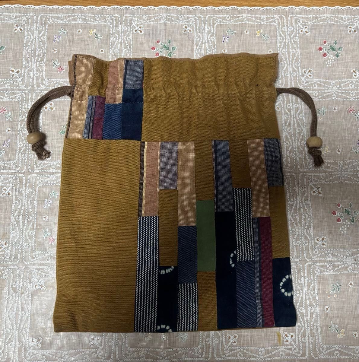 Japanese pattern drawstring bag patchwork lining - image 2