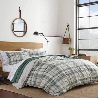 King Duvet Cover Set, Cotton Reversible Bedding with Matching Shams, Plaid