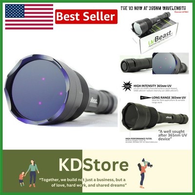 High Power V3 365nm Ultraviolet Flashlight - Long Distance Beam, Compact Design