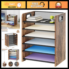 Organizador de archivos de escritorio de madera de 6 niveles con mango - Clasificador de papel para carpeta A4/carpeta de letras