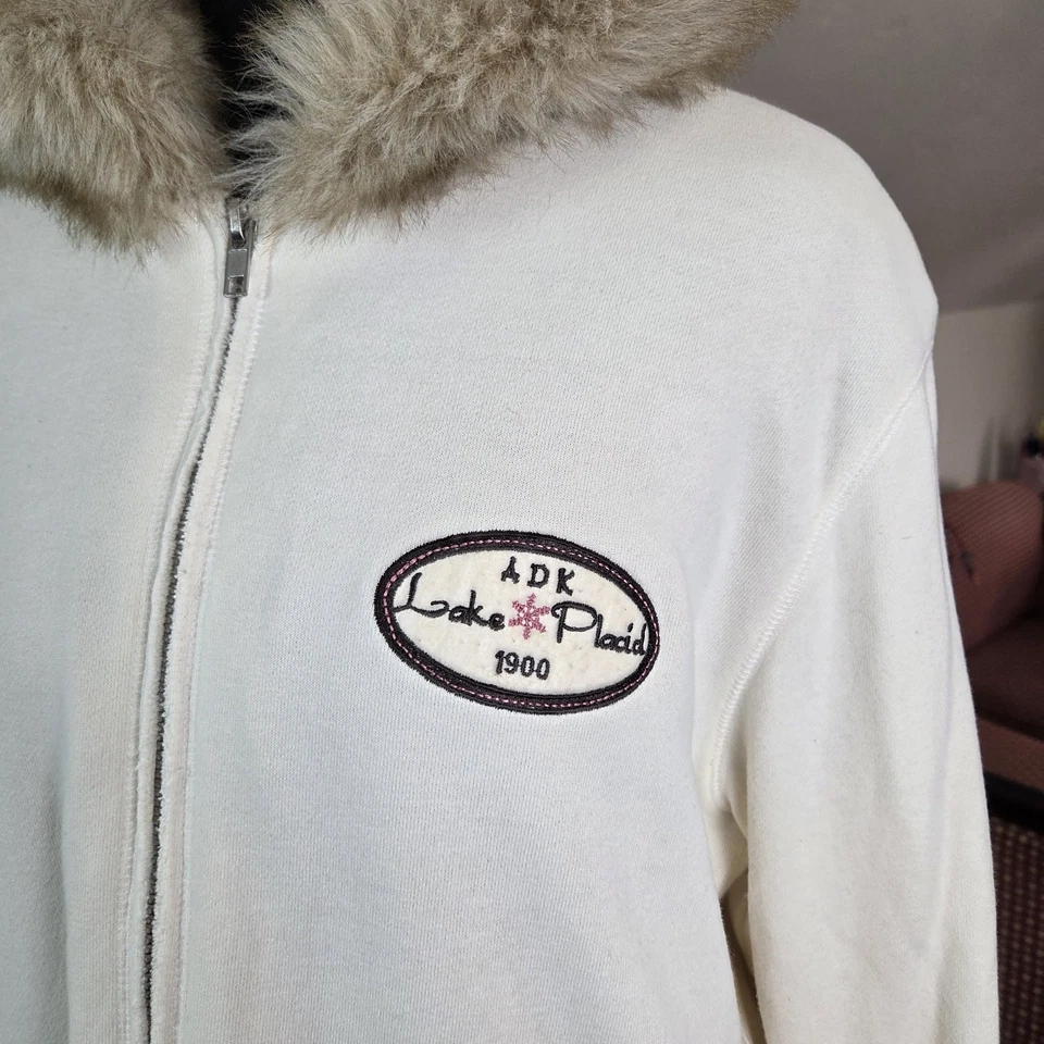 Sudadera con Capucha MVSport XL Crema Cremallera con Capucha Forrada de Piel Sintética ADK Lake Parche Plácido De Colección Foto 2 de 4