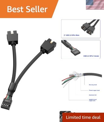9pin USB 2.0 Splitter Cable - Dual 9pin Header for Enhanced Device Connectivity