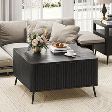 Lift Top Coffee Table for Living Room, 35.4" Square Black Coffee Table