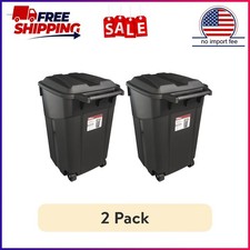  2 pack Hyper Tough 45 Gallon Wheeled Heavy Duty Plastic Garbage Can, Attached