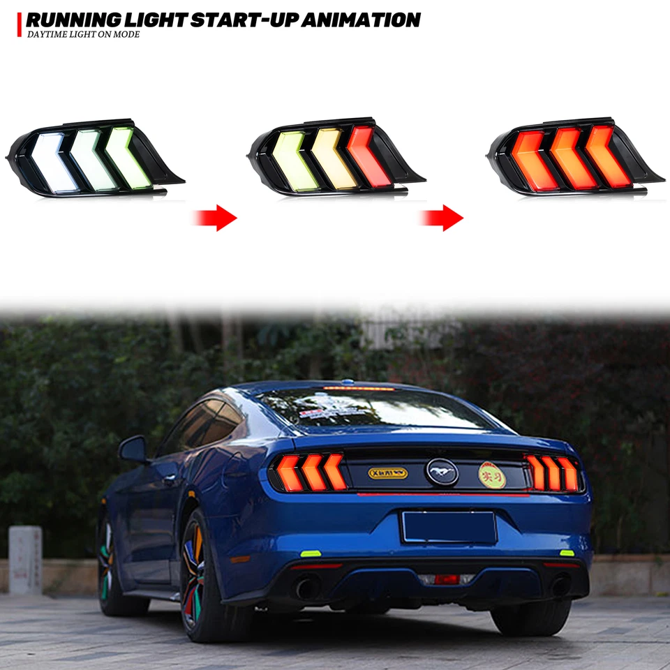 LED Tail Lights for Ford Mustang 2015-2023 S550 GT Sequential Euro Rear Lamps - Image 3 of 4