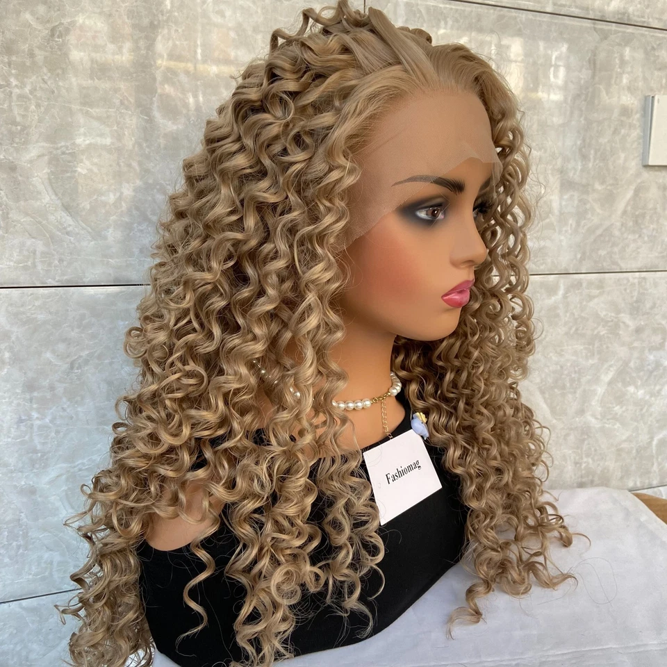 Парики Charming Kinky Curly Afro Lace Front смесь человеческих волос тепловые OK бледные блондинки - Изображение 3 из 4