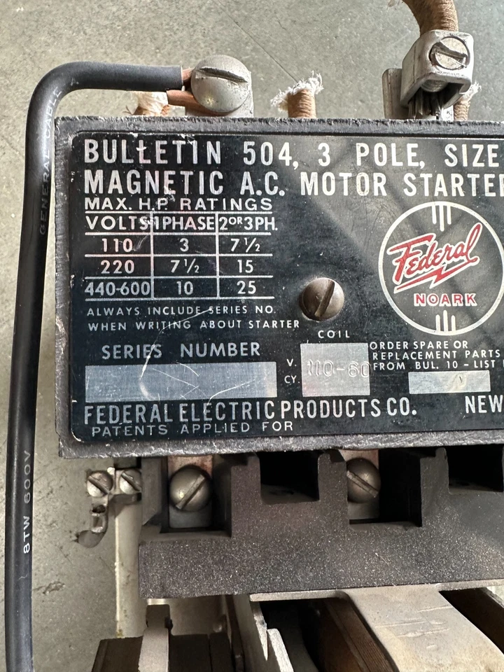 Boletín Federal Noark 5U231-01 504 3 polos tamaño 2 tipo U 110-600V bobina de 120 VAC Foto 2 de 4