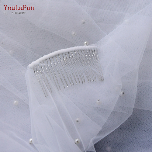 Pearl Veil with Blusher 2 tiers Bridal Veil Cathedral Ivory Veil with Pearls - Picture 4 of 15