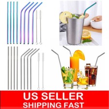 10.5" Stainless Steel Metal Drinking Straw Reusable Straws  Cleaner Brush Kit