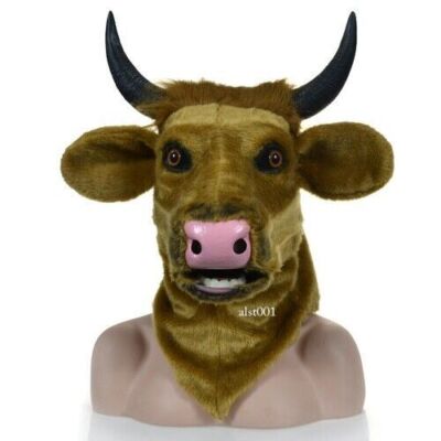 Yellow Cow Mascot Costume Can Move Mouth Head Suit Halloween Outfit Cosplay Xmas