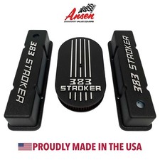 383 Stroker Valve Covers Air Cleaner Kit - Black With Raised Logo - Ansen Usa