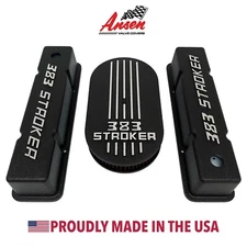 383 STROKER Valve Covers & Air Cleaner Kit - Black with Raised Logo - Ansen USA