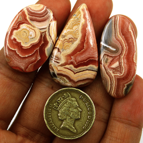 3 Pcs Natural Argentina Rhodochrosite Top Grade 31mm-37mm Cabochon Gemstones Lot - Picture 11 of 14