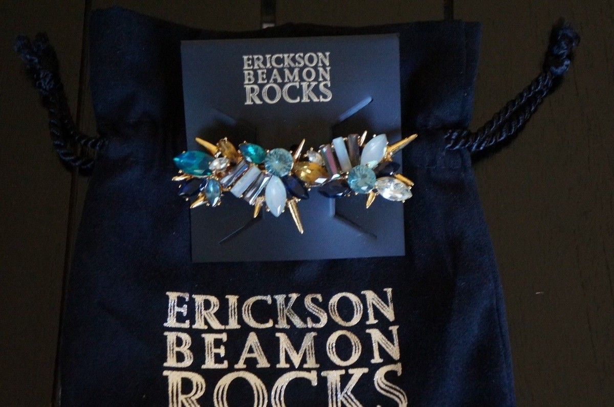 NEW W.POUCH Erickson Beamon Rocks Blue Blondie Gold Crystal  display picture 2