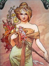 Poster girl flowers A. Mucha Tile Mural Bathroom Backsplash Art Marble Ceramic
