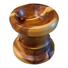 Cedar Wood Candle Holder Mid Century Handcrafted Segmented Lathe Turned 5.5"