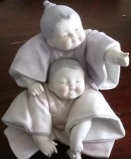 Japanese Children in Traditional Customs, Figurine, Ceramics numbered, Japan