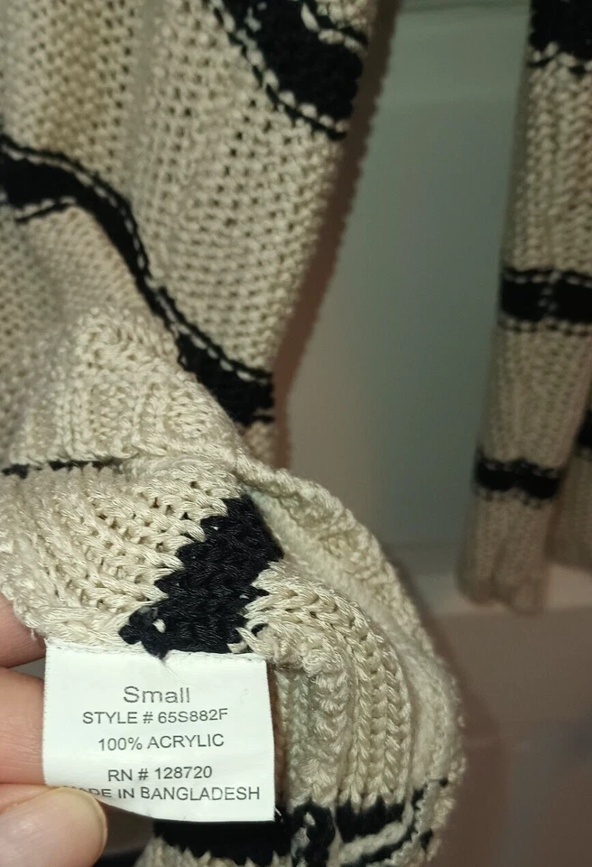 Suéter para mujer Quinn Hi Lo a rayas tejido suelto talla pequeña beige negro Foto 3 de 4