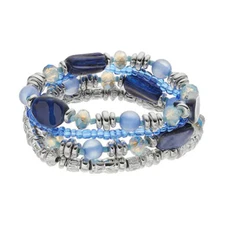 New Blue Beaded Stretch Bracelet Set with Genuine Shell nwt #B1305A