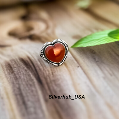 Heart Shape Carnelian 925 Sterling Silver Handmade Ring Jewelry