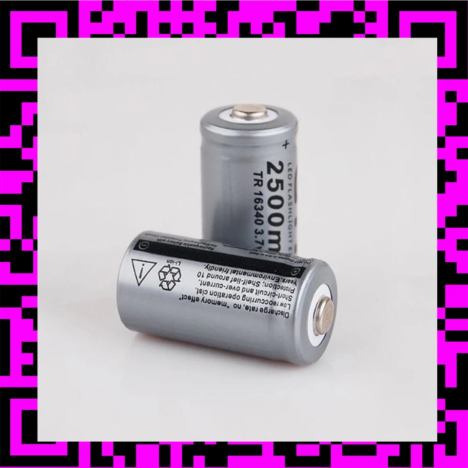 2 Pile ACCU Batterie Rechargeable Cr123A li-ion 16340 3.7V 2500mAh CIGARETTE LED - Photo 1/1