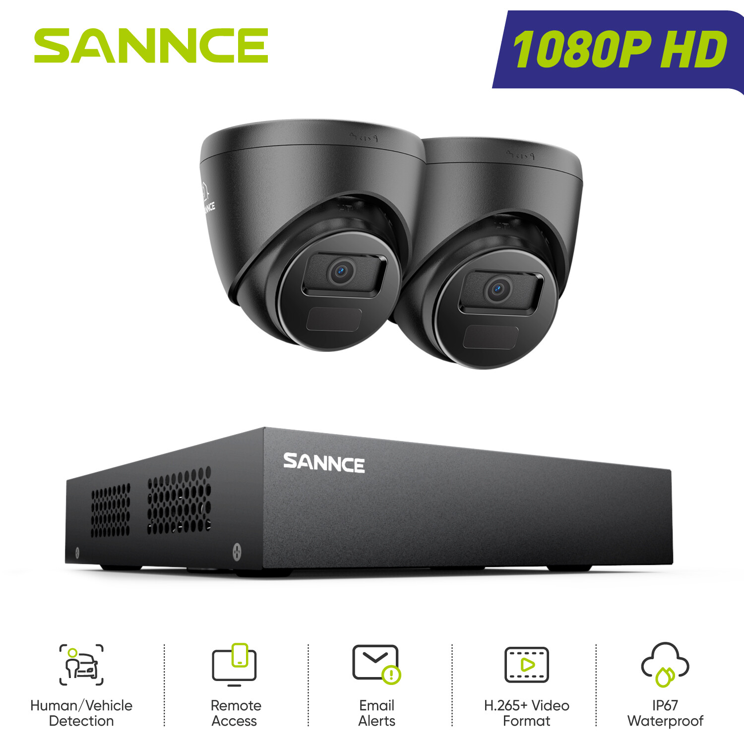 SANNCE 8CH 1080P Lite 5in1 DVR 2MP Security Camera System Outdoor AI Detection