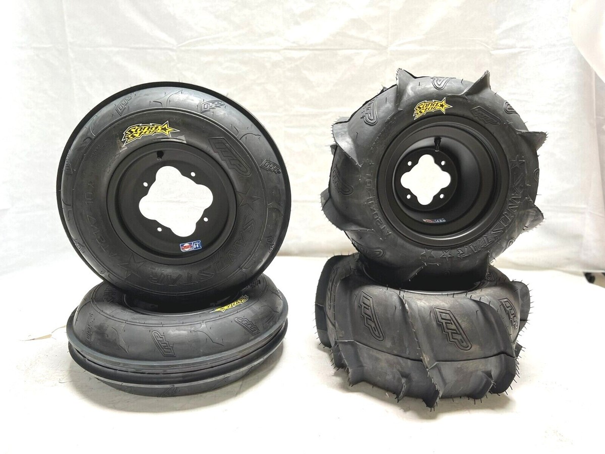 ITP SAND STAR PADDLE TIRES DWT A5 BLACK RIMS FRONT/REAR TRX 450R