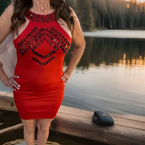 Women’s Red Mini Dress W/ Gemstones Ladies Cocktail Dress (L) - Picture 7 of 10