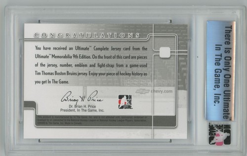 2008-09 ITG IN THE GAME ULTIMATE Tim Thomas COMPLETE JERSEY /9 - Picture 2 of 2