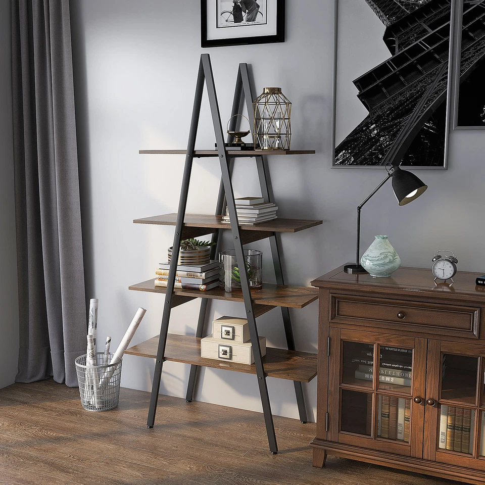 HOMCOM Scaffale Libreria a 4 Livelli in Truciolato e Acciaio a Forma di A - Immagine 3 di 4