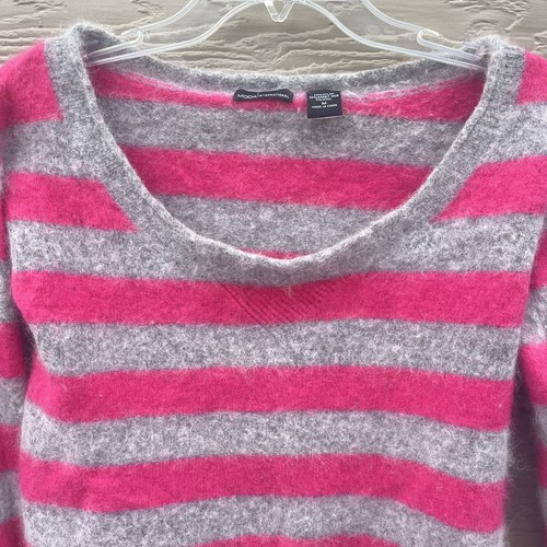 Moda Kaninchenhaar Mischung Pullover Medium rosa grau gestreift lässig weich Crop Barbie - Bild 4 von 10