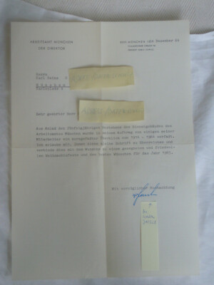 Brief 50 Jahre Arbeitsamt München im Haus Thalkirchner Str. 54, Direktor Jaisle