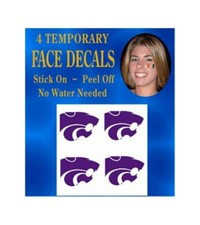 Kansas State Wildcats Face  Body Decals Temp Tattoos Set of 4 NCAA