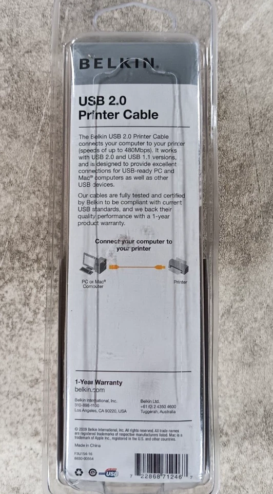 NE2 Belkin USB 2.0 Printer Cable 6 Feet Connect Computer To Printer - Image 3 of 3