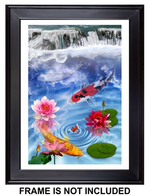 12 x 18 Koi Fish Giclée Print Koi Garden Falls From Original Digital Painting