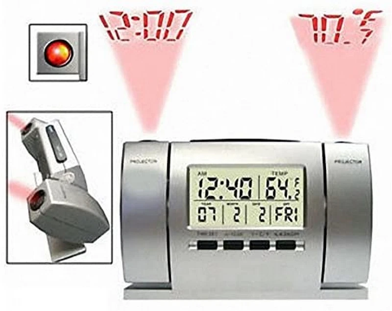 ALARM CLOCK PROJECTION TIME TEMPERATURE LCD SCREEN DATA DEGREES PROJECTOR