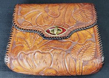 VTG Mexican Leather Purse 1950s Hand Tooled Floral Southwestern AS IS - no strap