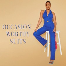 Prettylittlething Blue Linen Look Halterneck Waistcoat + Straight leg Pants 