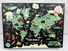 Mudpuppy Your World Map Animals 1000 Piece Cartoon Puzzle -Paul Daviz -Very Good