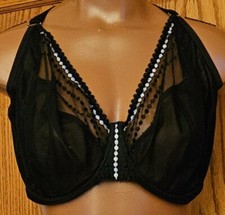 Elomi Matilda Style 8900 Unlined Plunge Underwire Bra Black Sheer Unlined 38L