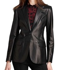 CLASSIC New Women's Black ONE BUTTON Blazer Soft Lambskin Causal Slim Fit Blazer