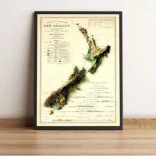 New Zealand Map, New Zealand 2D Relief Map - 2D Flat Print