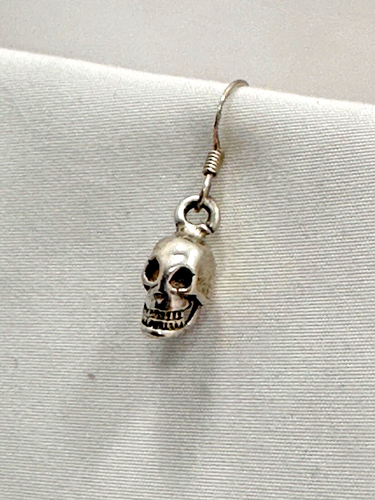 Sterling Silver .925 "Single" 1/4" x 1" Skull Dangle Earring French Hook Wire - Picture 6 of 9