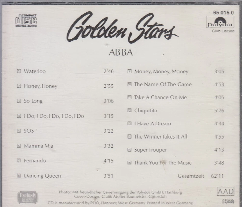 ABBA "Golden Stars International" Best Of CD - Bild 2 von 2