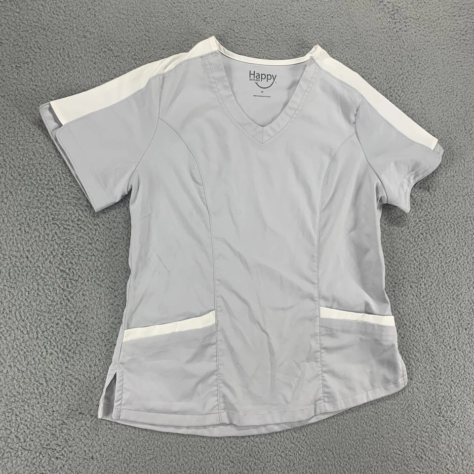 Blusa Médica Happy para Mujer Gris Medio Bolsillo Enfermera Manga Corta Ropa de Trabajo Médica Foto 2 de 4